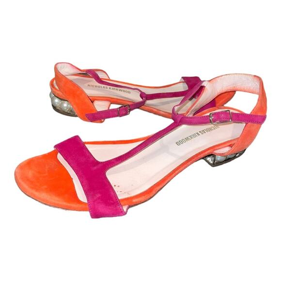NICHOLAS KIRKWOOD FUCHSIA AND ORANGE SANDALS WITH PEARLS Size 36 - Picture 2 of 8